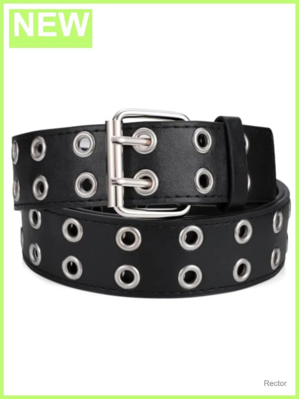 Punk Studded Double Grommet Faux Leather Belt Adjustable